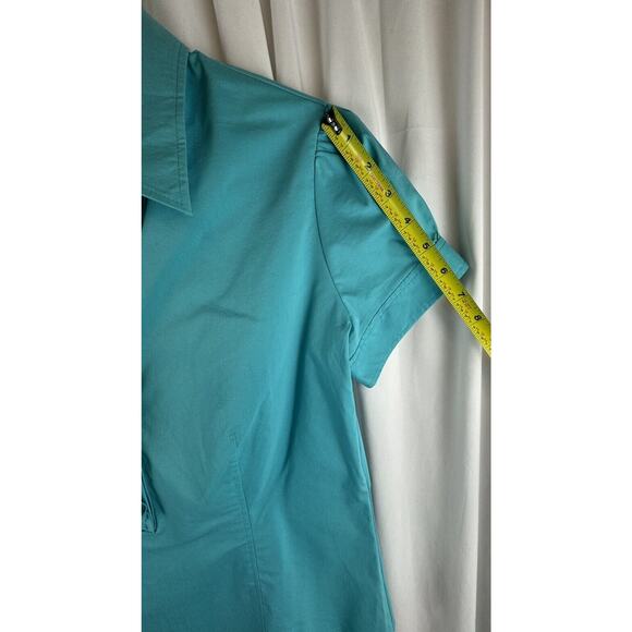 New York & Co NWT Ruffled Button Up Short Sleeves Top, Turquoise, Sz: M, 68-06 - Picture 5 of 16